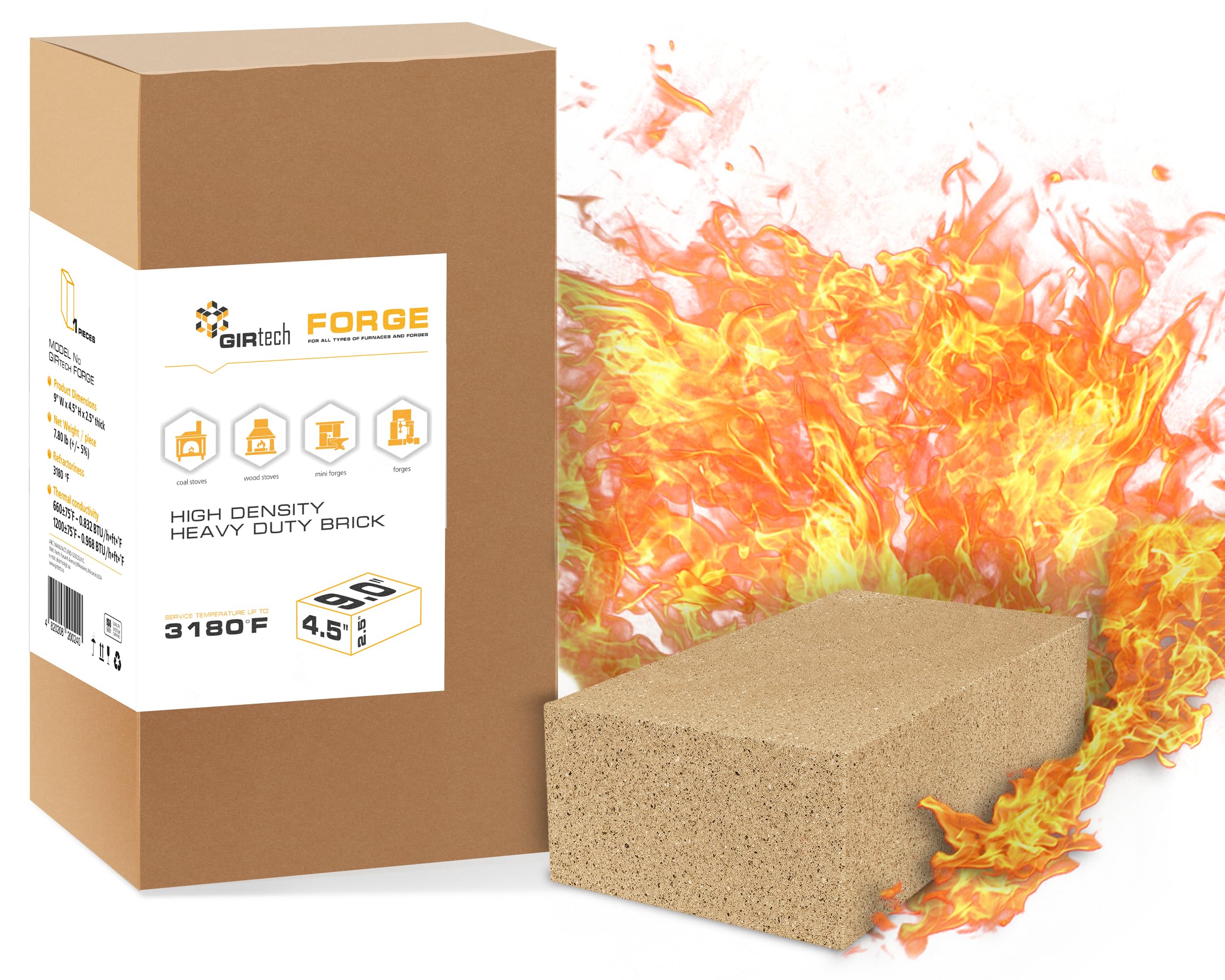GIRtech Forge Heavy Duty Fire Bricks 3200F - Pack of 1 | Hard